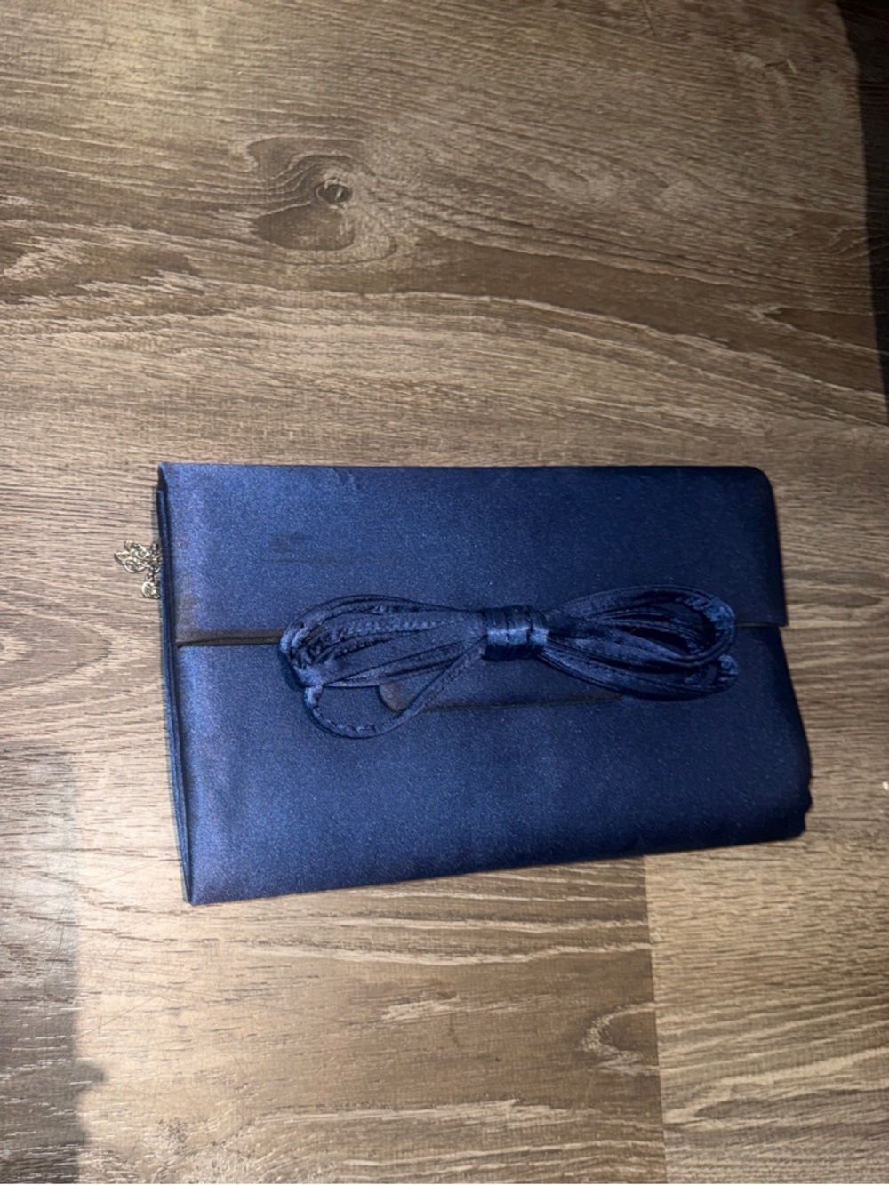 Navy Satin Bow Clutch
